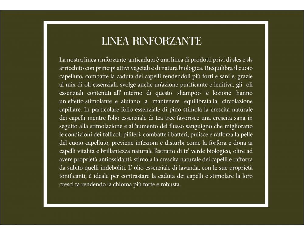 immagine della spiegazione e utilizzo della  linea rinforzante composta da shampoo e lozione 