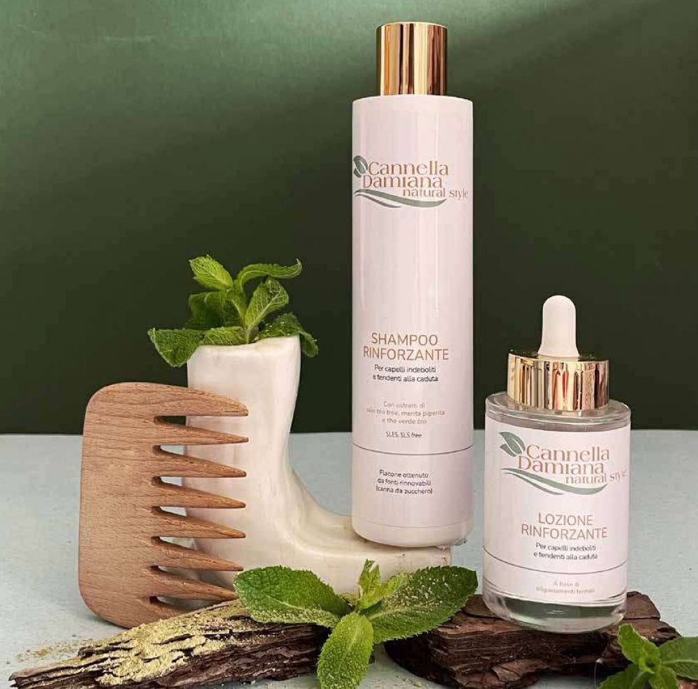 immagine della linea rinforzante composta da shampoo e lozione 